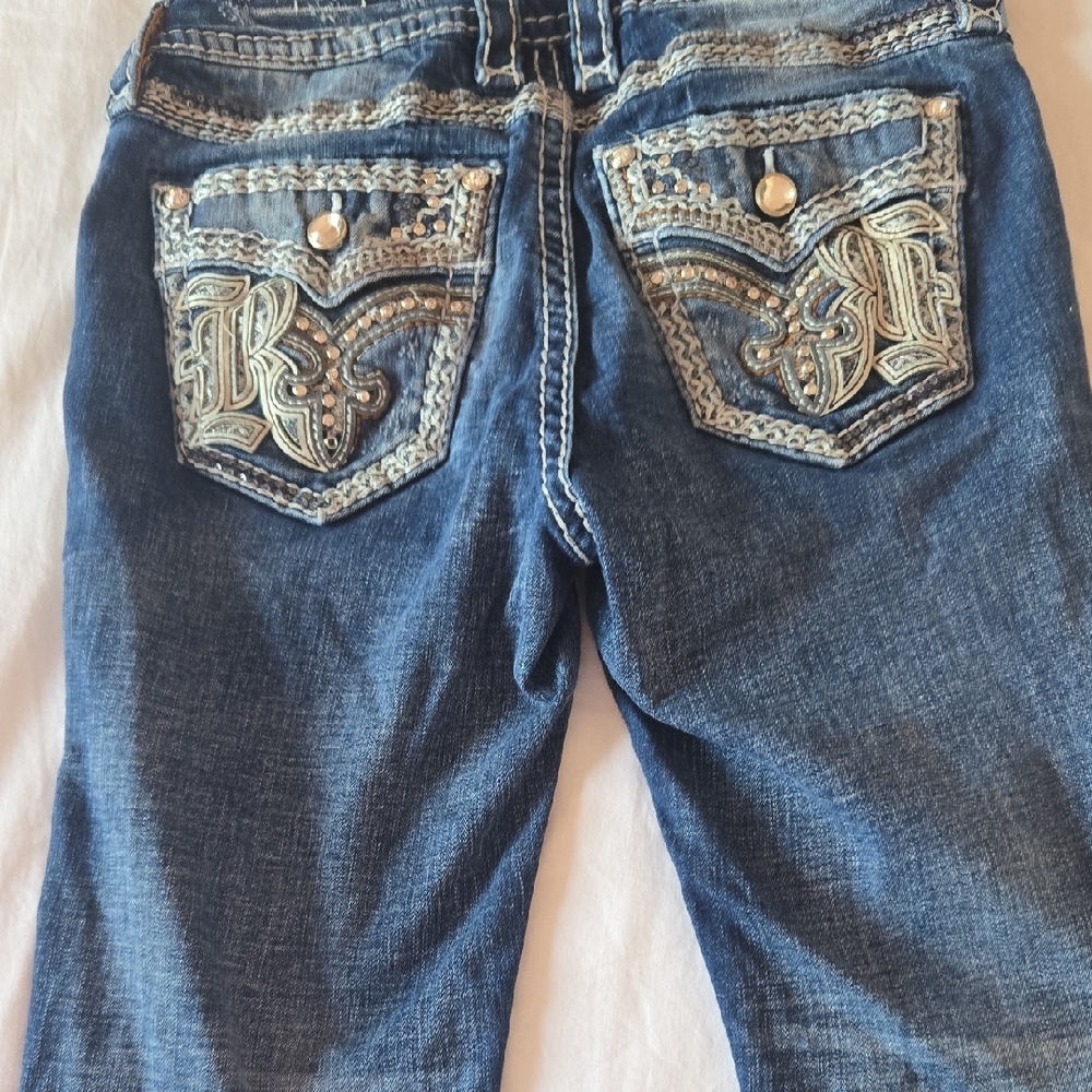 Rock Revival Blue Ankle Cropped Jeans with Embellished Back